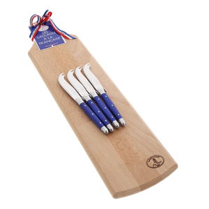 Set 4 modrých nožů na servírování sýrů s dřevěným prkénkem Jean Dubost
