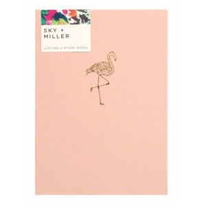 Světle růžový poznámkový blok se sadou lepících papírků Portico Designs Flamingo, 60 stránek
