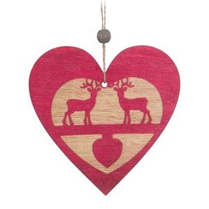 Červená dřevěná závěsná dekorace Unimasa Deers