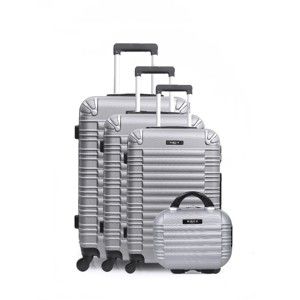Sada 3 cestovních kufrů na kolečkách a toaletního kufříku ve stříbrné barvě Bluestar Vanity