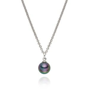 Antracitový náhrdelník s perlovým přívěskem Pearls Of London Nova Pearls Kirké