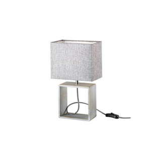 Šedá stolní lampa z přírodního dřeva a tkaniny Trio Tick, výška 34 cm