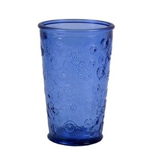 Modrá sklenice z recyklovaného skla Ego Dekor Flora, 300 ml