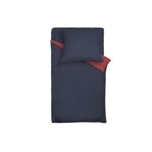 Modro-červený oboustranný lněný přehoz na postel s povlakem na polštář Maison Carezza Lilly, 200 x 200 cm