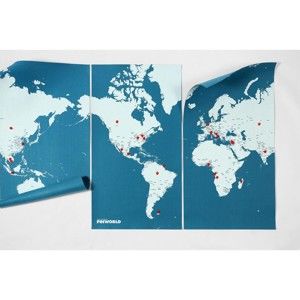 Modrá nástěnná mapa světa Palomar Pin World XL, 198 x 124 cm