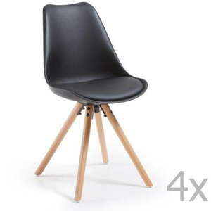 Sada 4 černých jídelních židlí s dřevěným podnožím La Forma Lars