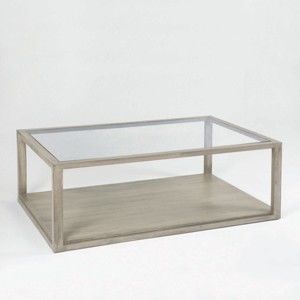 Šedý konferenční stolek z lakovaného dřeva a skla Thai Natura, 130 x 80 cm