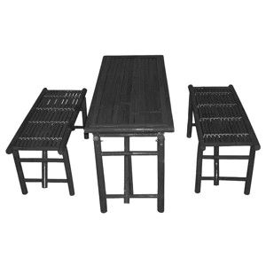 Set černého stolu a 2 lavic z bambusu Leitmotiv