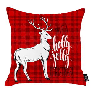 Červený vánoční povlak na polštář Apolena Honey Christmas Deer Holly Jolly, 45 x 45 cm