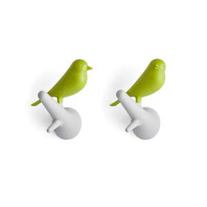 Sada 2 bílo-zelených nástěnných věšáků Qualy&CO Sparrow