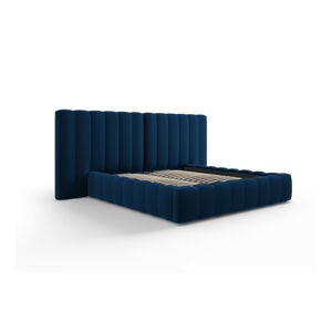 Tmavě modrá čalouněná dvoulůžková postel s úložným prostorem a roštem 160x200 cm Gina – Milo Casa