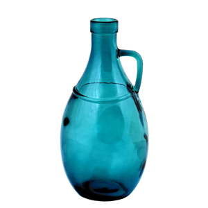 Tyrkysově modrá skleněná váza s uchem z recyklovaného skla Ego Dekor, výška 26 cm