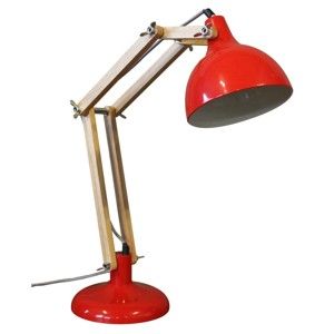 Červená stolní lampa z borovicového dřeva a kovu Red Cartel Archi