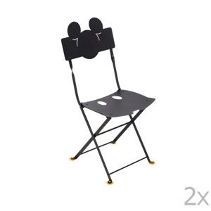 Sada 2 černých dětských kovových zahradních židlí Fermob Bistro Mickey Junior