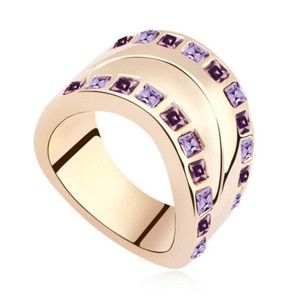 Pozlacený prsten s fialovými krystaly Swarovski Josephine, velikost 52