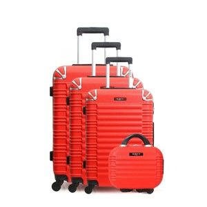 Sada 4 červených cestovních kufrů na kolečkách a toaletního kufříku Bluestar Vanity