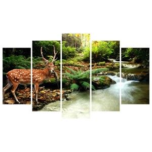 Vícedílný obraz na plátně Forest River with Deer