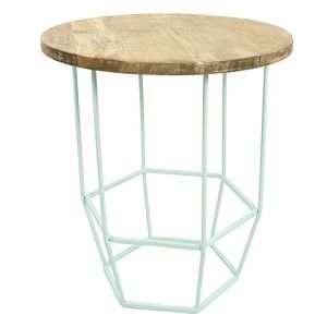 Mentolově zelený stolek se snímatelnou deskou z mangového dřeva HF Living Hexa Mint, ø 55 cm