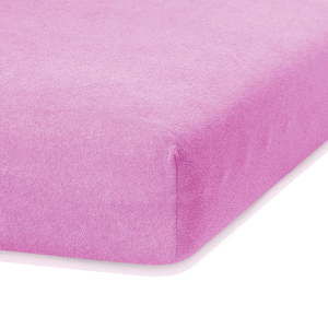 Růžové elastické prostěradlo s vysokým podílem bavlny AmeliaHome Ruby, 80/90 x 200 cm
