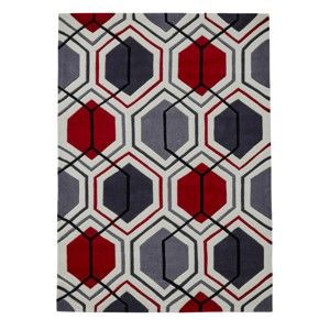Červeno-šedý ručně tuftovaný koberec Think Rugs Hong Kong Hexagon Cream & Red, 120 x 170 cm