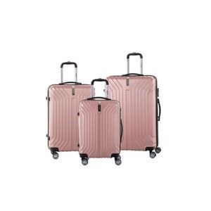 Sada 3 světle růžových cestovních kufrů na kolečkách se zámkem SINEQUANONE