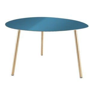 Modrý příruční stolek s pozlacenými nohami Leitmotiv Ovoid, 64 x 58 x 42 cm