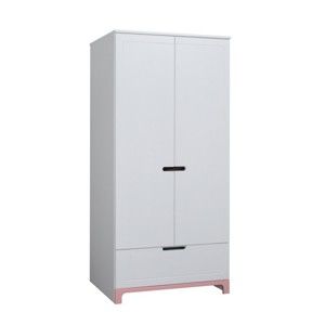 Bílo-růžová dvoudveřová šatní skříň Pinio Mini