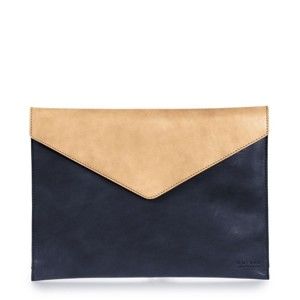 Béžovo-modrý kožený obal na notebook 13" ve tvaru obálky O My Bag Office