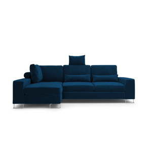 Královsky modrá rozkládací rohová pohovka se sametovým potahem Windsor & Co Sofas Diane, levý roh
