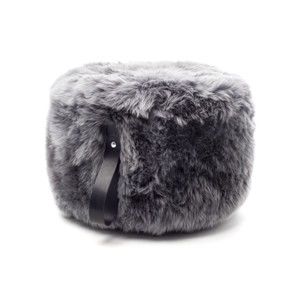 Šedý puf z ovčí kožešiny s černým detailem Royal Dream, ⌀ 60 cm