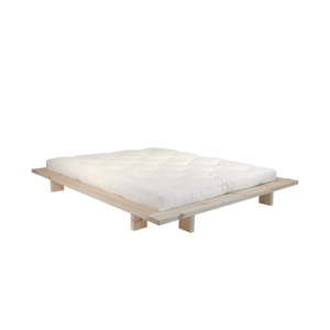 Dvoulůžková postel z borovicového dřeva s matrací Karup Design Japan Double Latex Raw/Natural, 140 x 200 cm