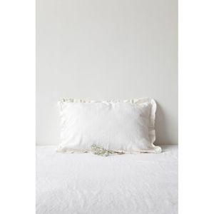 Bílý lněný polštář s řaseným lemem Linen Tales, 50 x 60 cm