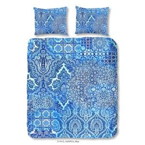 Modré povlečení na dvoulůžko z bavlněného saténu Muller Textiels Laguna, 200 x 200 cm
