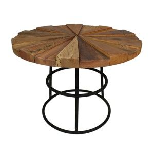 Odkládací stolek s deskou  z teakového dřeva s černými nohami HSM collection Sun Round, ⌀ 60 cm