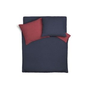 Modro-červený oboustranný lněný přehoz na postel s povlaky na polštáře Maison Carezza Lilly, 220 x 240 cm