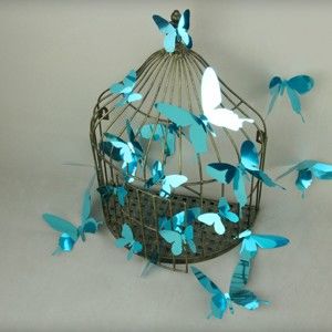 Sada 12 modrých adhezivních 3D samolepek Ambiance Butterflies