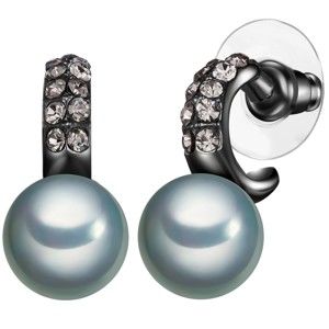 Antracitové perlové náušnice Pearldesse Aso, ⌀ 1 cm