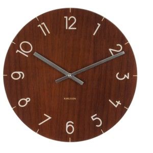Tmavě hnědé hodiny Present Time Glass Wood, ⌀ 40 cm
