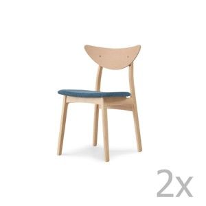 Sada 2 jídelních židlí z masivního dubového dřeva s modrým sedákem WOOD AND VISION Chief