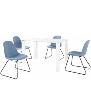 Set bílého jídelního stolu a 4 modrých jídelních židlí Støraa Dante Colombo