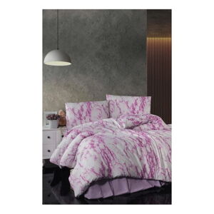 Bílo-růžové bavlněné prodloužené povlečení na dvoulůžko s prostěradlem 200x220 cm – Mila Home