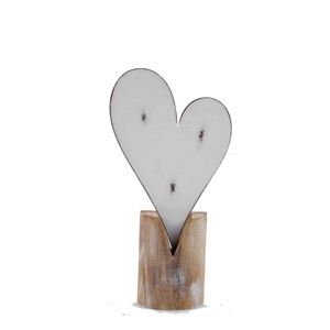 Střední kovová dekorace na dřevěném podstavci s motivem srdce Ego Dekor, 15 x 30 cm