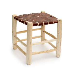 Ručně vyrobená taburetka z borovicového dřeva Surdic Trenzado Piel