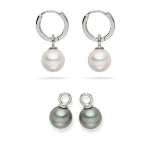 Sada 2 perlových náušnic Pearls of London Eirené White and Silver Grey