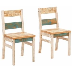 Sada 2 krémovo-tyrkysových jídelních židlí z masivního borovicového dřeva Støraa Marilyn