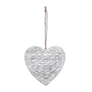 Velká závěsná bílá kovová Dekorace ve tvaru srdce s motivem srdíčka Ego Dekor, 15 x 14 cm