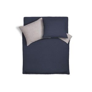 Modro-šedý oboustranný lněný přehoz na postel s povlaky na polštáře Maison Carezza Lilly, 240 x 260 cm