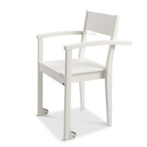 Bílá ručně vyráběná jídelní židle z masivního březového dřeva s kolečky Kiteen Joki