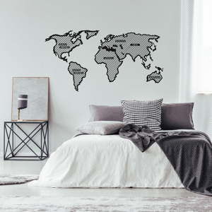 Černá kovová nástěnná dekorace World Map In The Stripes, 150 x 80 cm