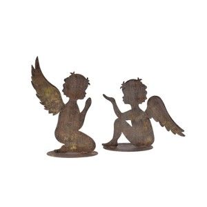 Sada 2 dekorativních andělů z kovu ve zlato-hnědé barvě Ego Dekor Angels, výška 23 cm